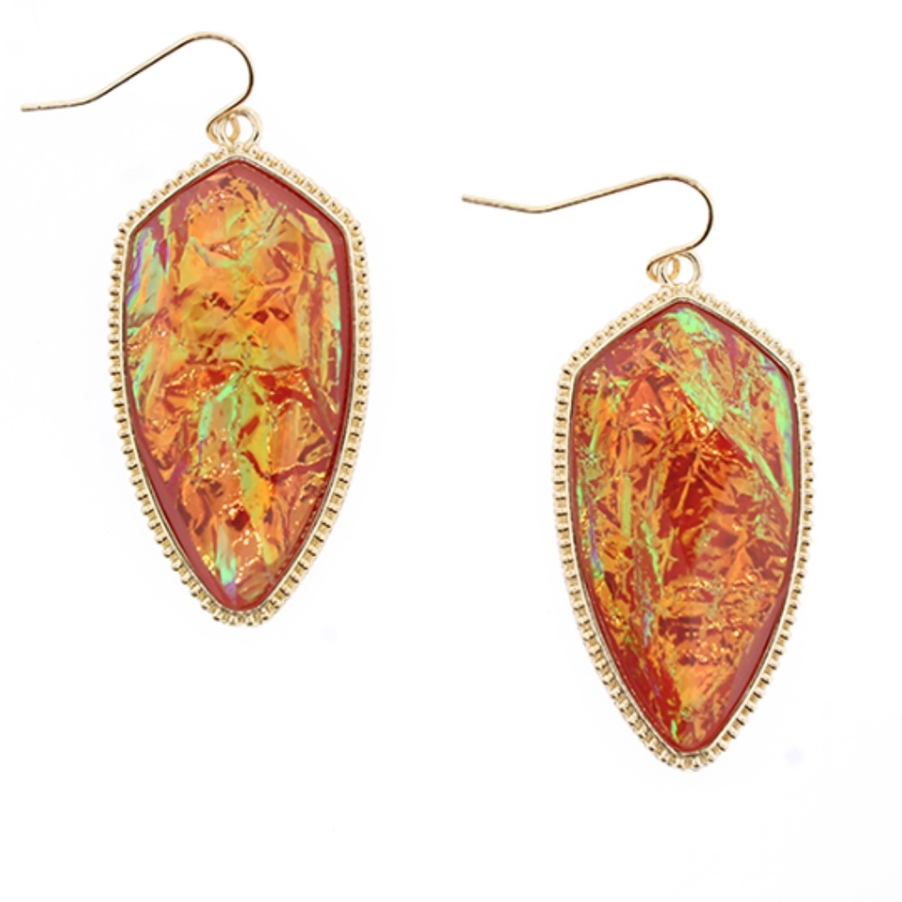 Red Abalone Holographic Tear Drop Earrings